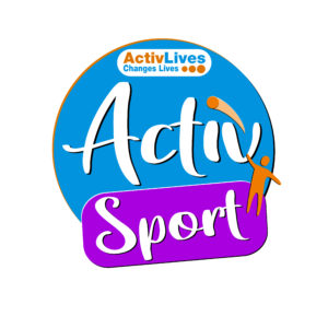 The ActivSport logo. A blue circle with the words active sita above an orange box with the word sport. A cartoon figure throws a ball on the right hand side of the logo