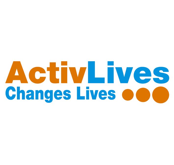 The Active Lives logo, it says Active in orange coloured writing and Lives in blue coloured writing. Underneath it says changes lives in blue coloured writing.