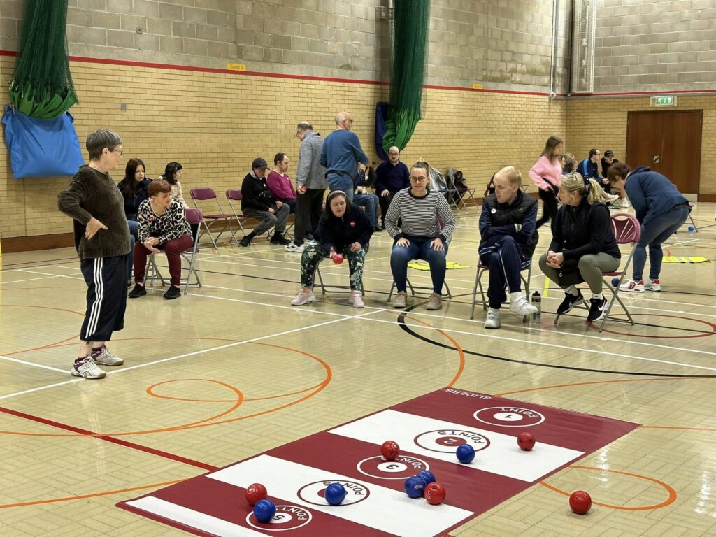 Athletes plating boccia during a sport festival